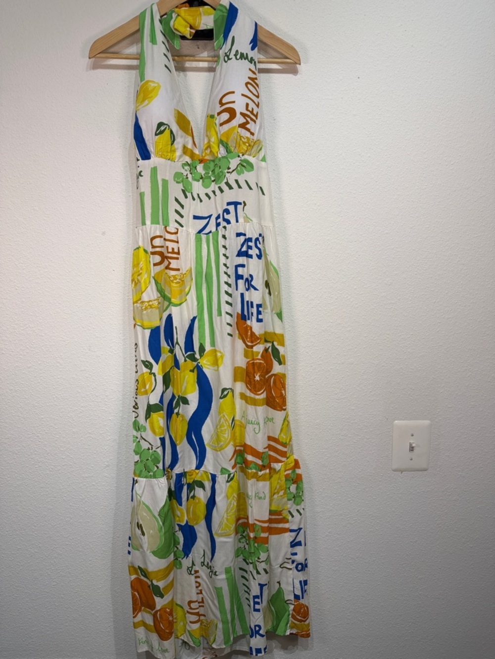 Stitch Fusion Rayon halter Lemon Print Maxi Dress size XL NWT - Picture 2 of 12